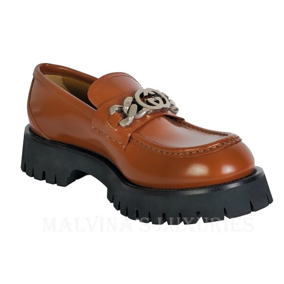 GUCCI SHOES MENS MOC TOE LUG SOLE MOCCASINS LOAFERS w LOGO  sz 7.5 US 8 main image 10